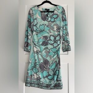 Tahari Arthur S. Levine Floral 3/4 Long Sleeve Abstract Dress, Size 10‎